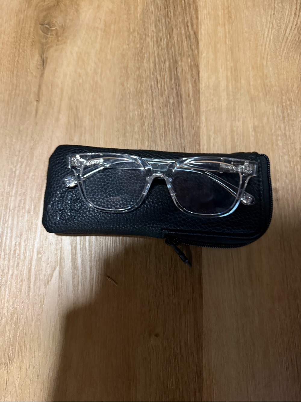 Chrome Hearts Clear Frame Glasses with Black Zip Case